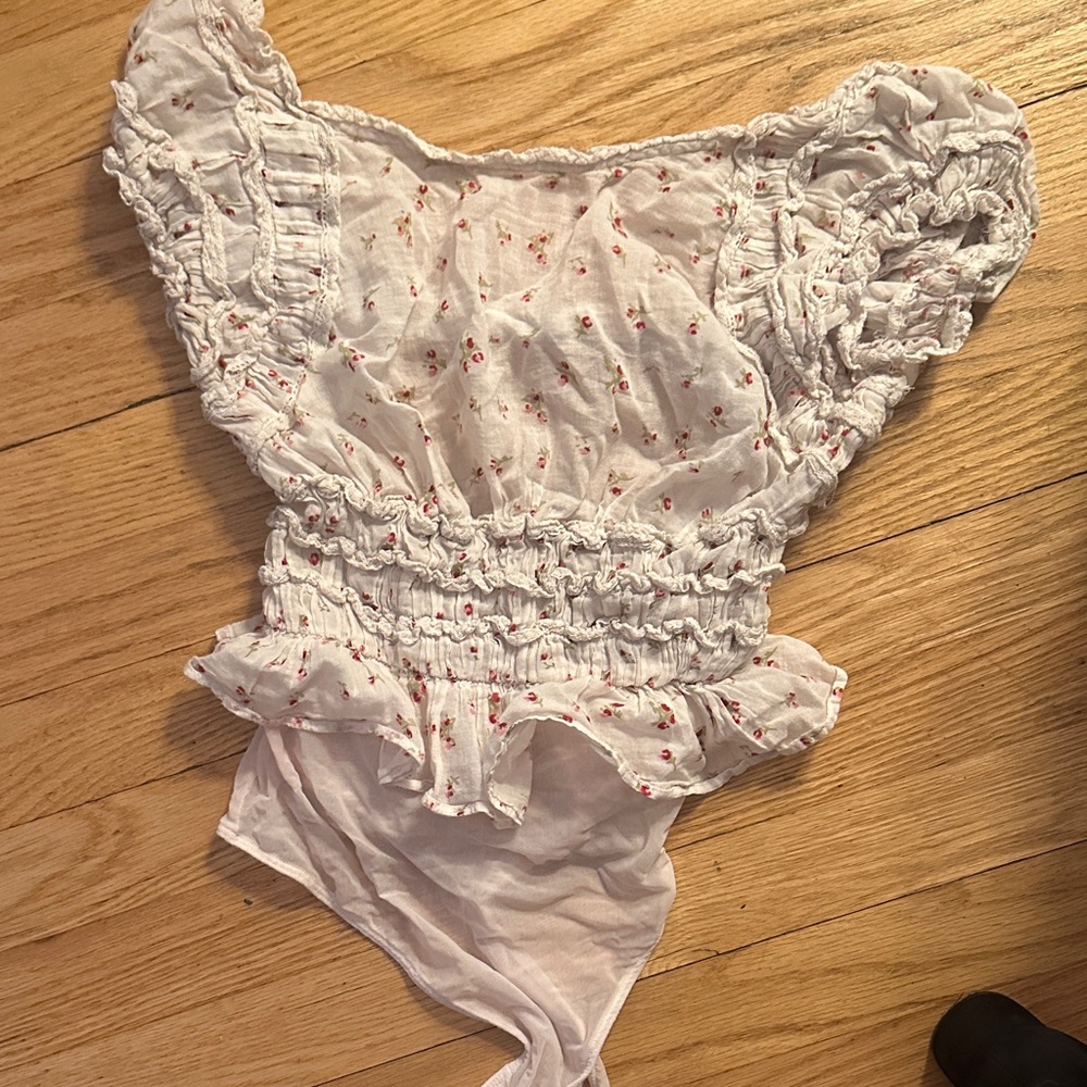 Free People White Floral Bodysuit